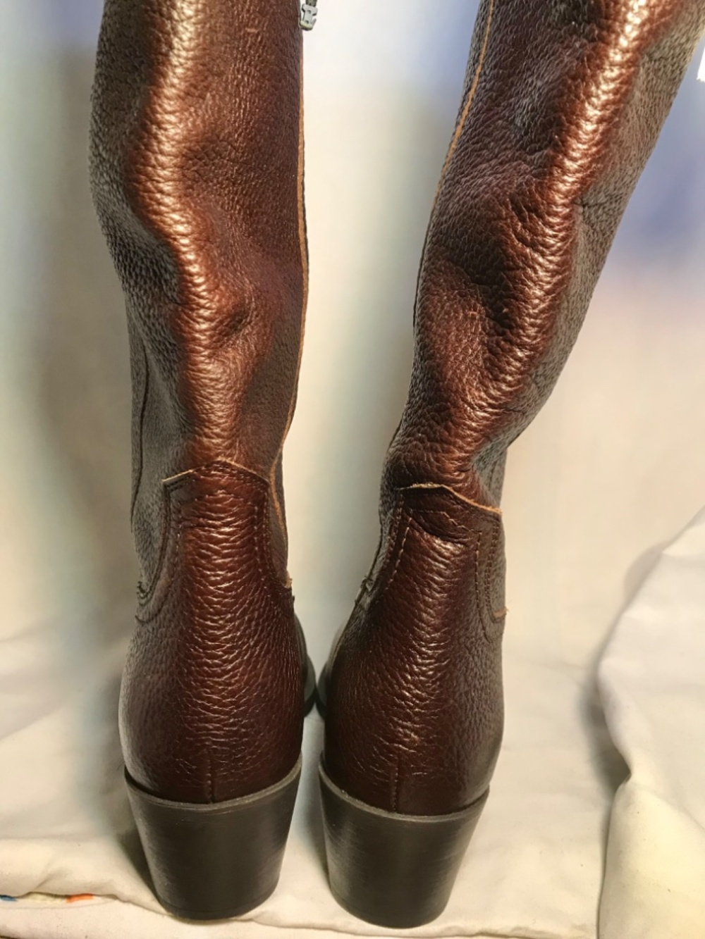 Zara Leather Hight Boots Textured Brown Mid Heel Pointed Toe Pull On Size: 6 1/2 - Picture 12 of 16